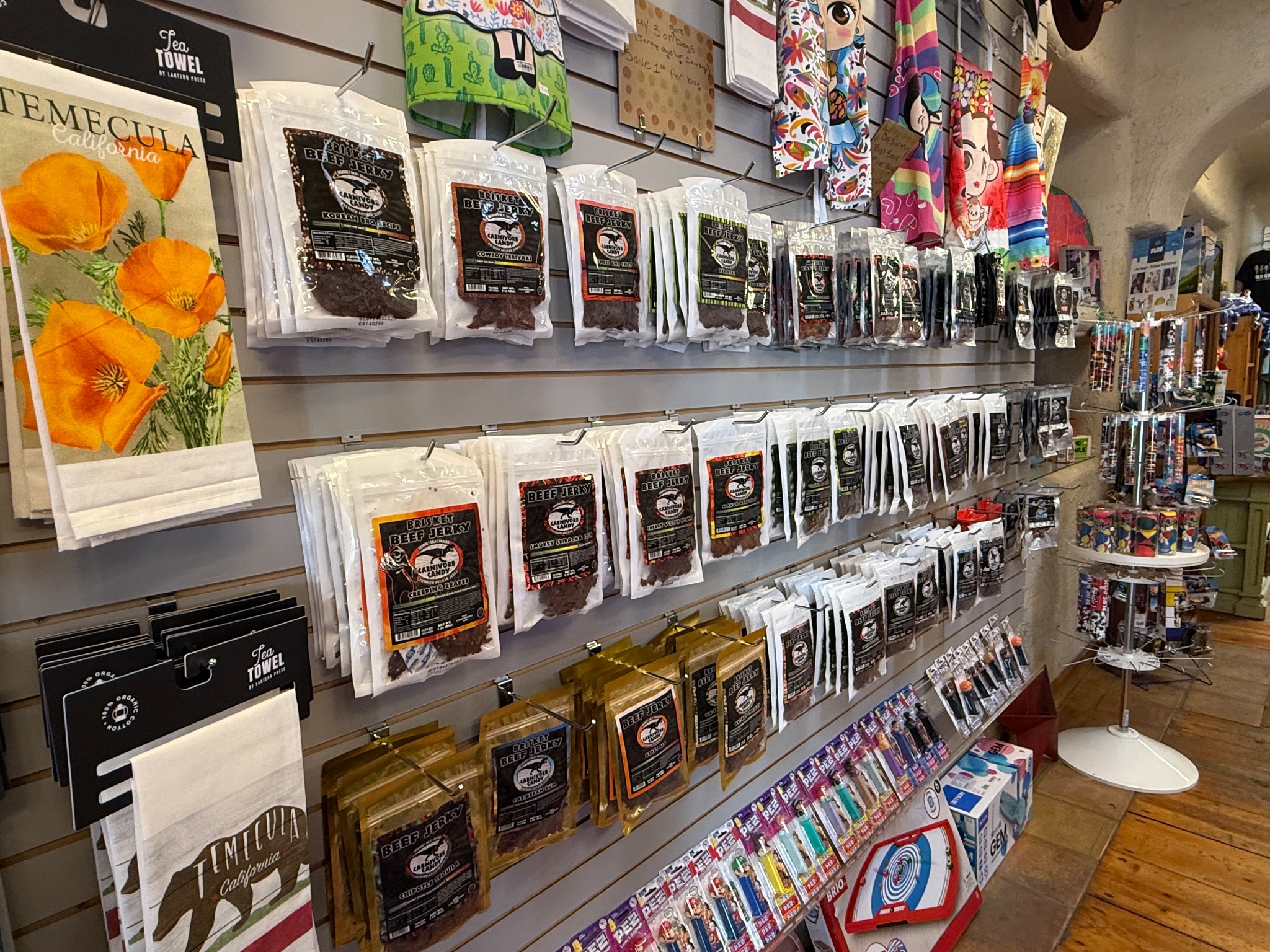 Jerky, souvenirs and gifts displayed inside Front Street Jerky & Souvenirs